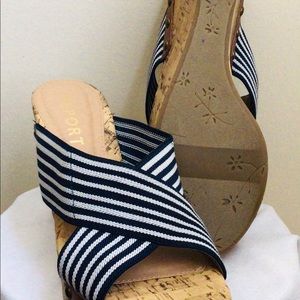 Navy and White Wedge Sandal by Report